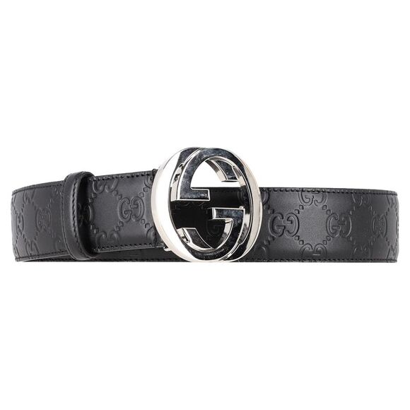 Gucci Guccissima Interlocking GG Buckle Belt in Black Leather - Picture 1 of 6